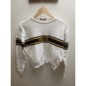Brandy Melville Firenze Striped Knit Sweater White Navy Yellow Cotton Crewneck